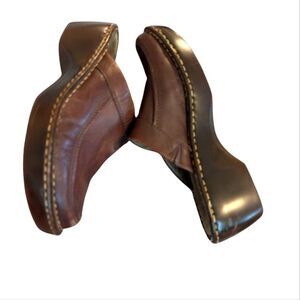 Eastland‎ Vintage Shoes Womens 8M Casual Slip On Mule Clogs Brown Leather Wedge